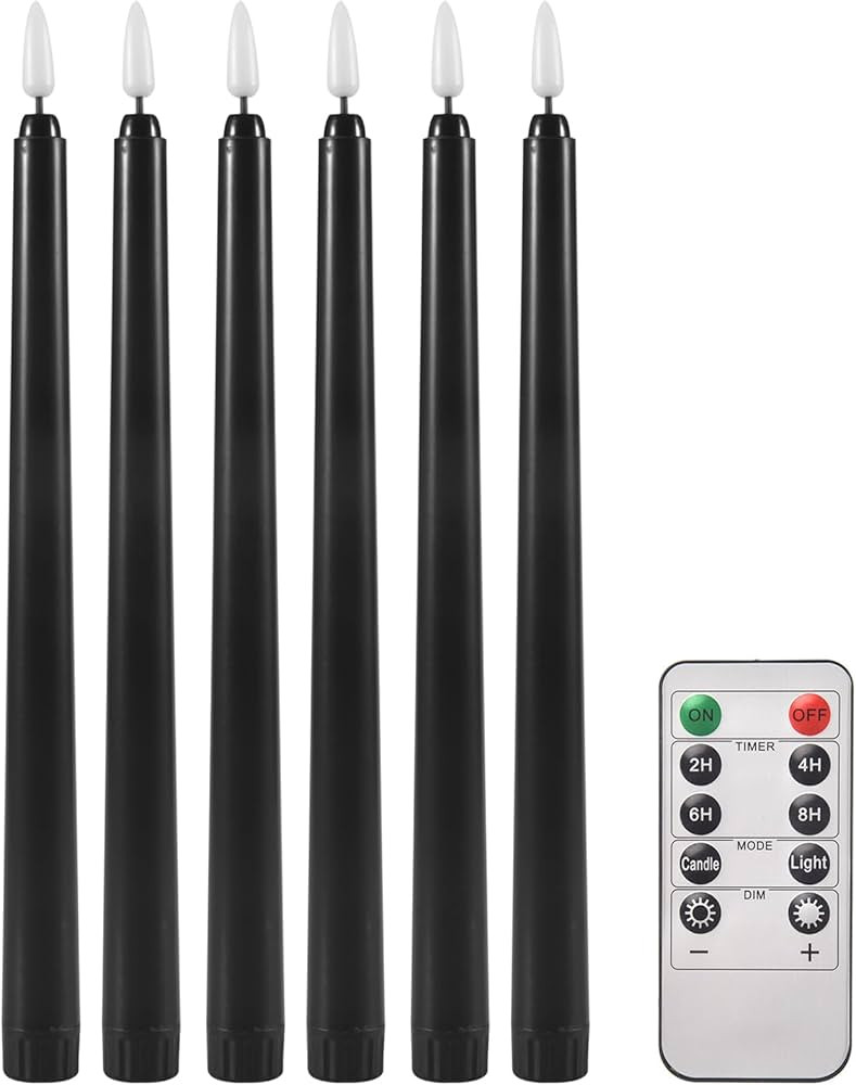 6Pcs Flameless Black Taper Candles Flickering with 10-Key Remote Timer, Battery Operated LED Cand... | Amazon (UK)
