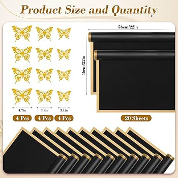 cridoz 20 Sheets Flower Bouquet Wrapping Paper with 12 Pieces Gold Butterfly Decorations for Flow... | Amazon (US)