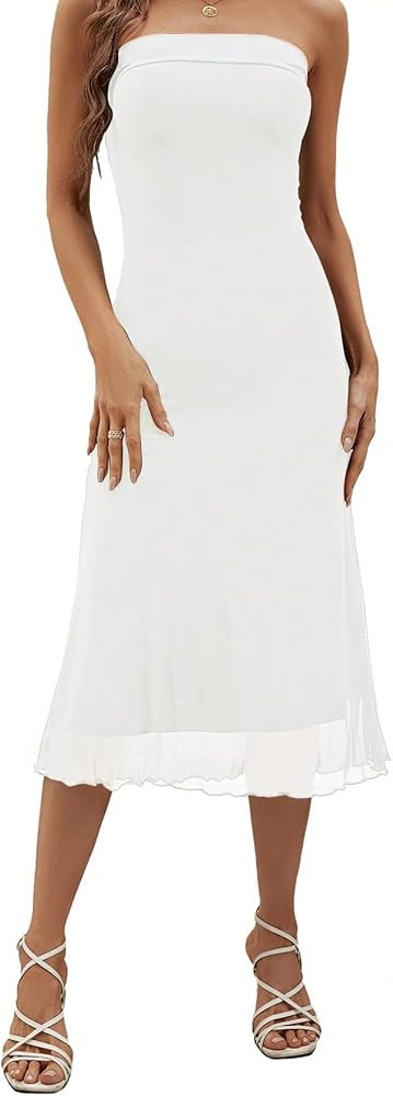 SOLY HUX Women's Strapless Midi Dress Tube Top Off Shoulder Sleeveless Fitted Cocktail Club Party... | Amazon (US)