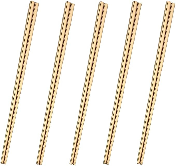 Amazon.com: Dtdepth Stainless Steel Chopsticks - 5 Pairs Gold Reusable Dishwasher Safe Chopsticks... | Amazon (US)