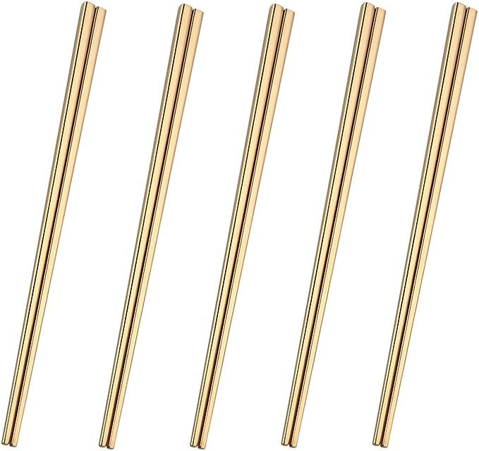 Dtdepth Stainless Steel Chopsticks - 5 Pairs Gold Reusable Dishwasher Safe Chopsticks, 304 Stainl... | Amazon (US)