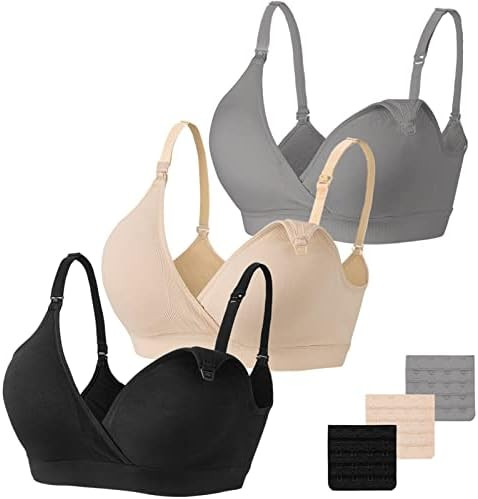 Vinfact 3 Pack Nursing Bras for Breastfeeding Seamless V Neck Maternity Bra Women Pregnancy Breas... | Amazon (US)