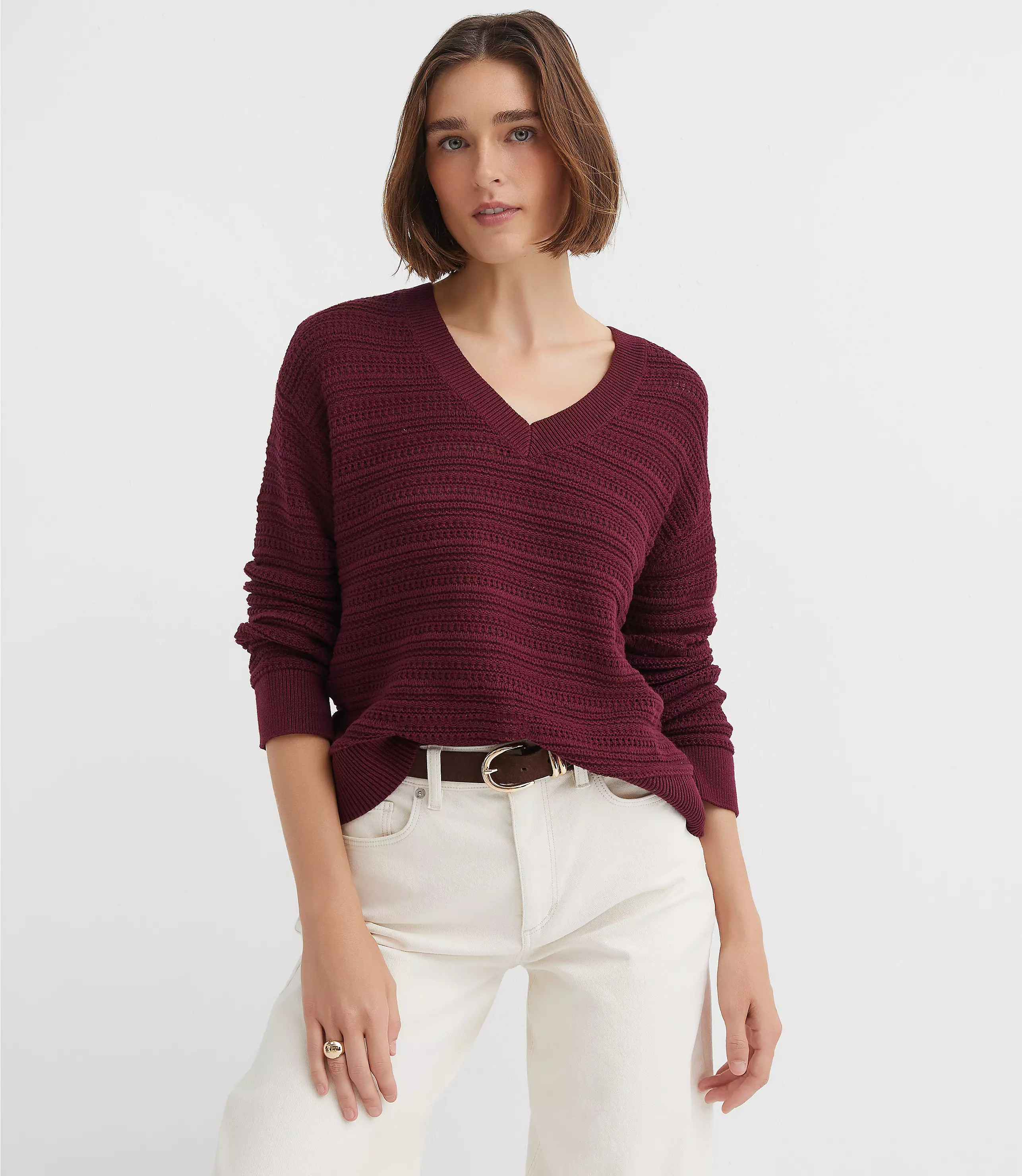 Stitchy V-Neck Sweater | LOFT