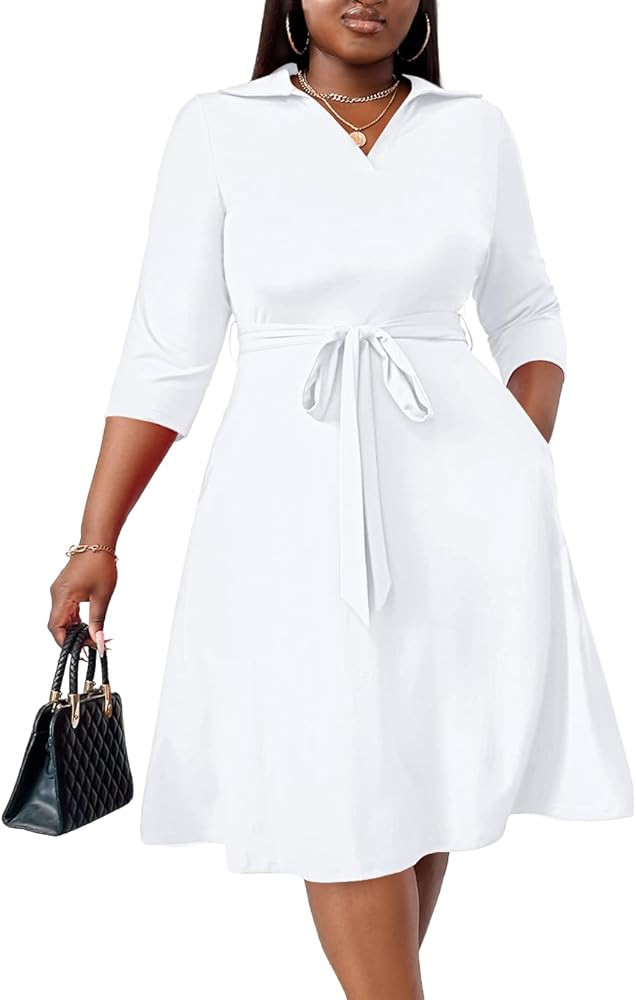 FANDEE Plus Size Midi Dress for Women - Printing Summer Dresses for Wedding Guest Cocktail Party ... | Amazon (US)