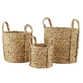 LITTON LANE Round Natural Seagrass Wicker Basket Planters with Handles (Set of 3) 84428 - The Hom... | The Home Depot