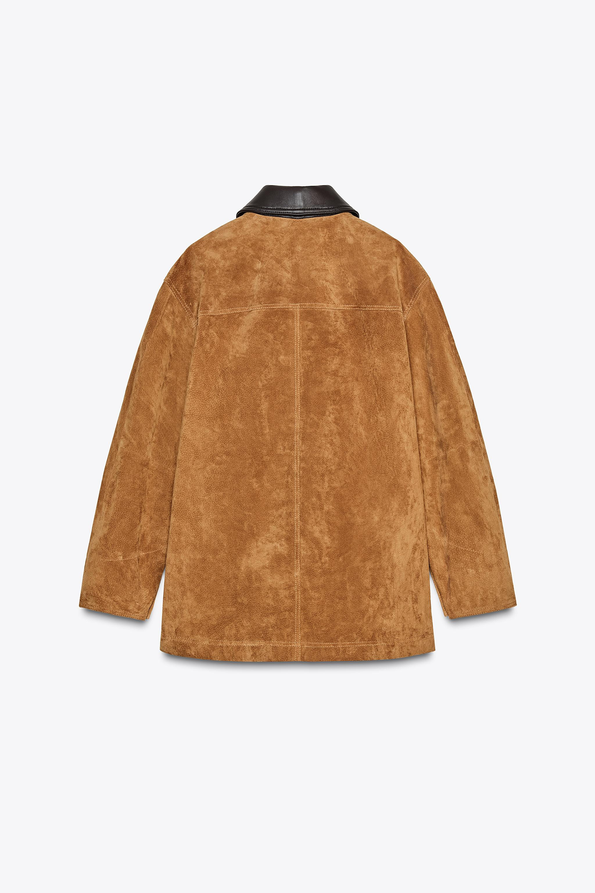 ZARA WOMAN COLLECTIONSuede jacket. Contrasting lapel collar and long sleeves. Front patch pockets... | Zara US