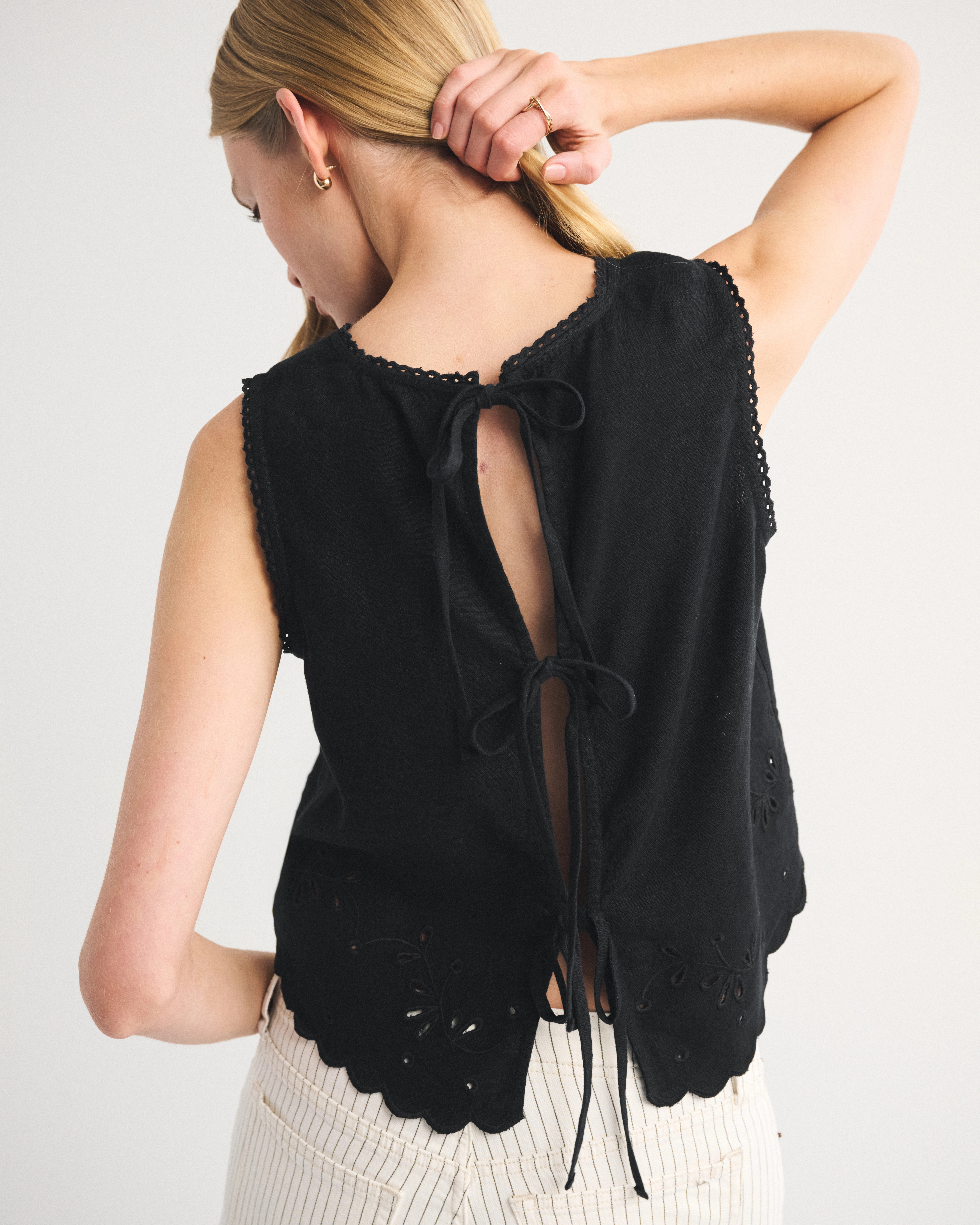 Embroidered Tie-Back Shell Top | Abercrombie & Fitch (US)