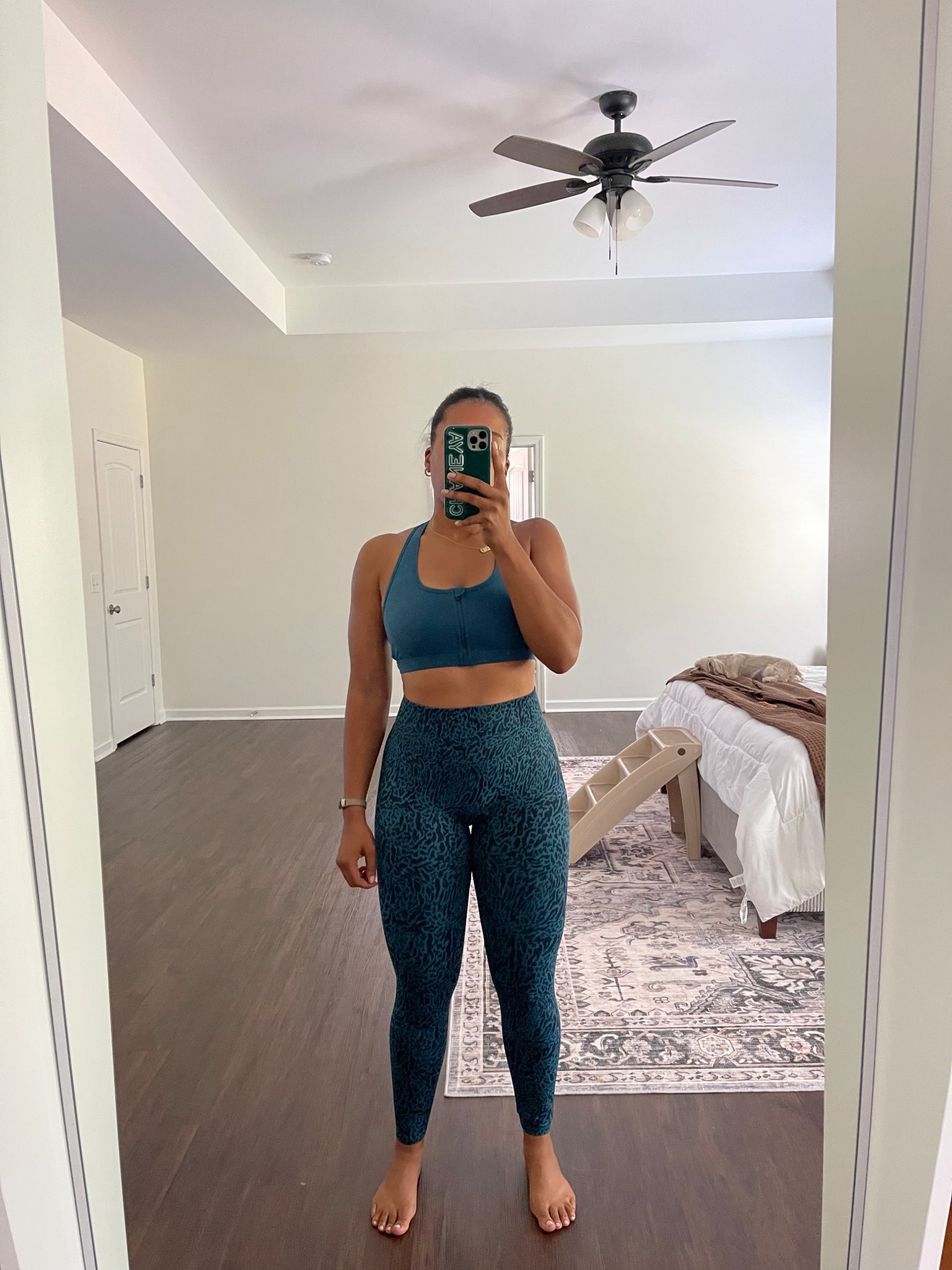 Fabletics seamless workout leggings and medium support sports bra. Wearing a size medium in both top and bottom. 

#LTKMidsize #LTKActive