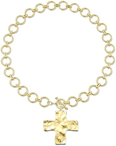 TEN MIRO 18k Chunky Gold Necklace for Women Sweatproof, Non Tarnish Chunky Cross Necklaces Thick ... | Amazon (US)