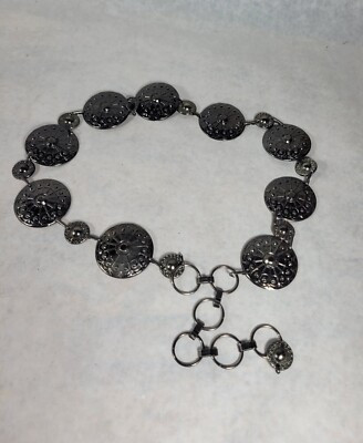 Concho Link Style Black Silver Tone Metal Chain Belt Boho Southwest See Photos | eBay US