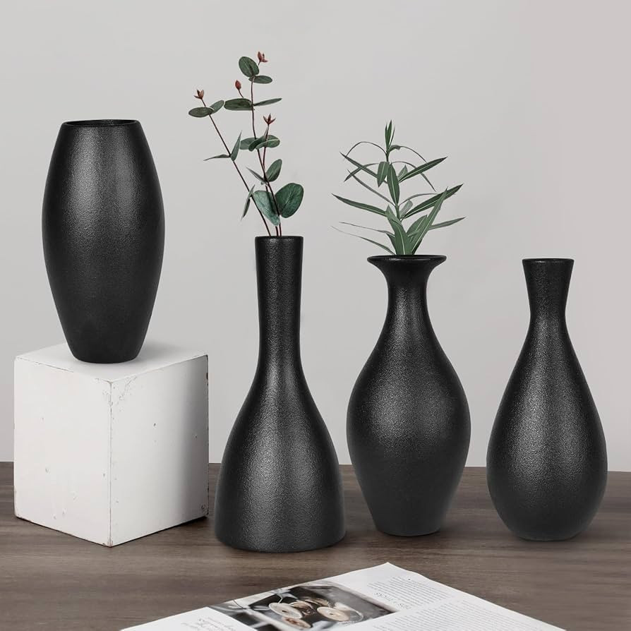 Black Ceramic Vases Set of 4, Handmade Classic Matte Vases for Home Decor,Rustic Bud Vases Decora... | Amazon (US)
