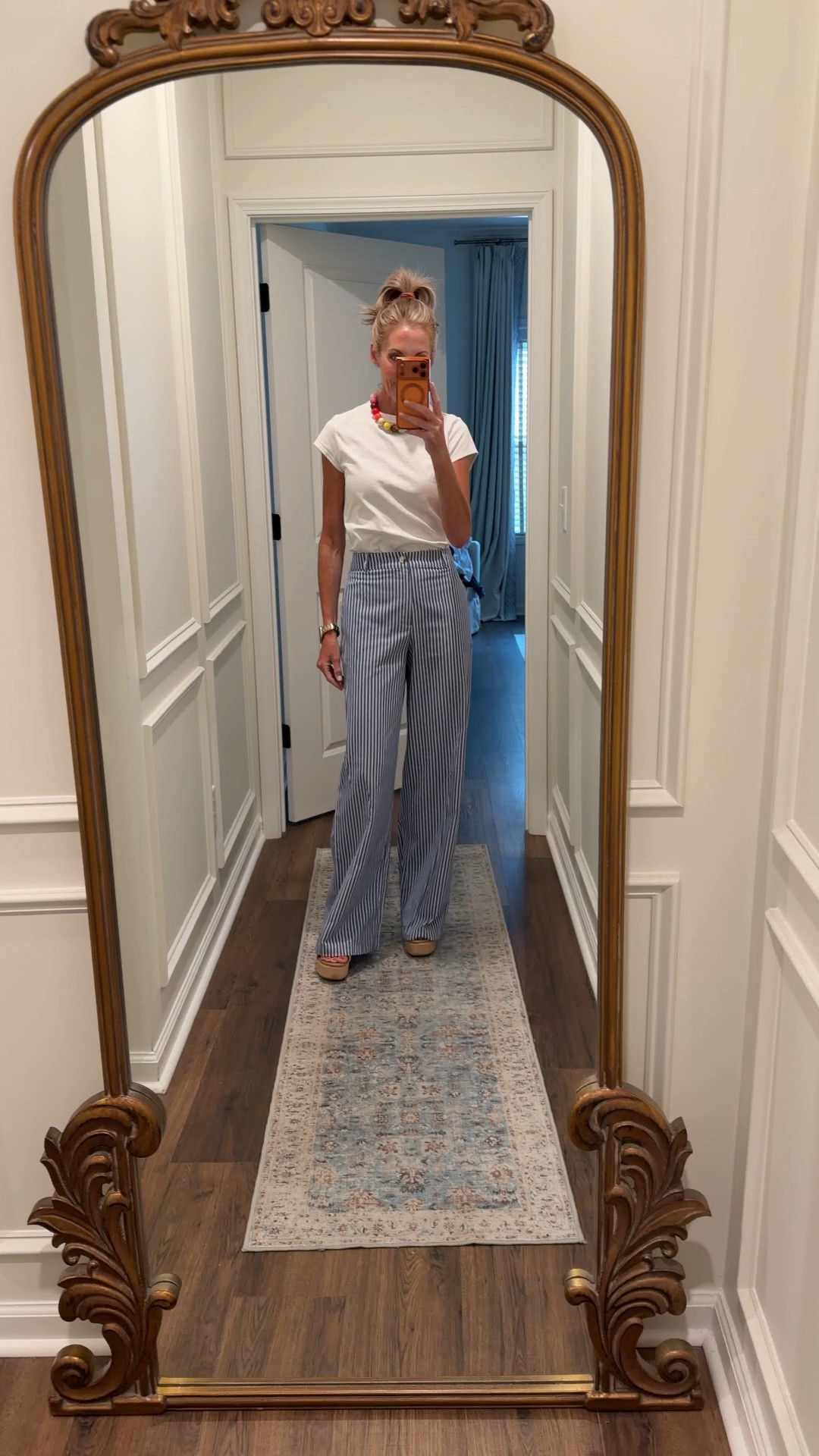 Late to church means ponytail for the wind. I love these sugar pants. They are very lightweight so perfect for School wearing the size XS. Walmart tee

#LTKootd
