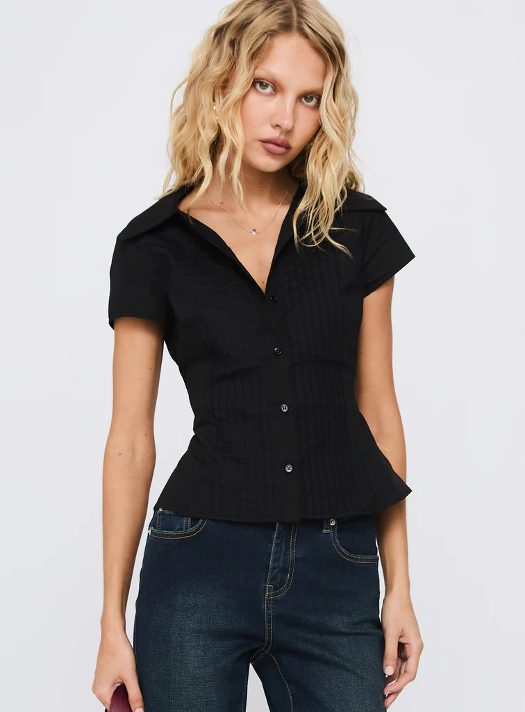 Akiyo Button Up Blouse Top Black | Princess Polly US
