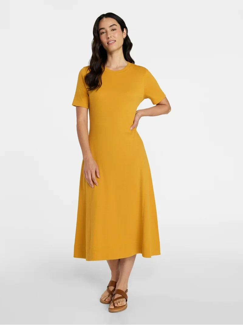 Time and Tru Women's Seamed Cotton Midi Dress, Sizes XS-XXXL | Walmart (US)