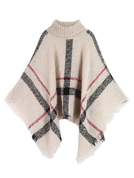 'Hayley' Plaid Turtleneck Cape Sweater (5 colors) | Goodnight Macaroon