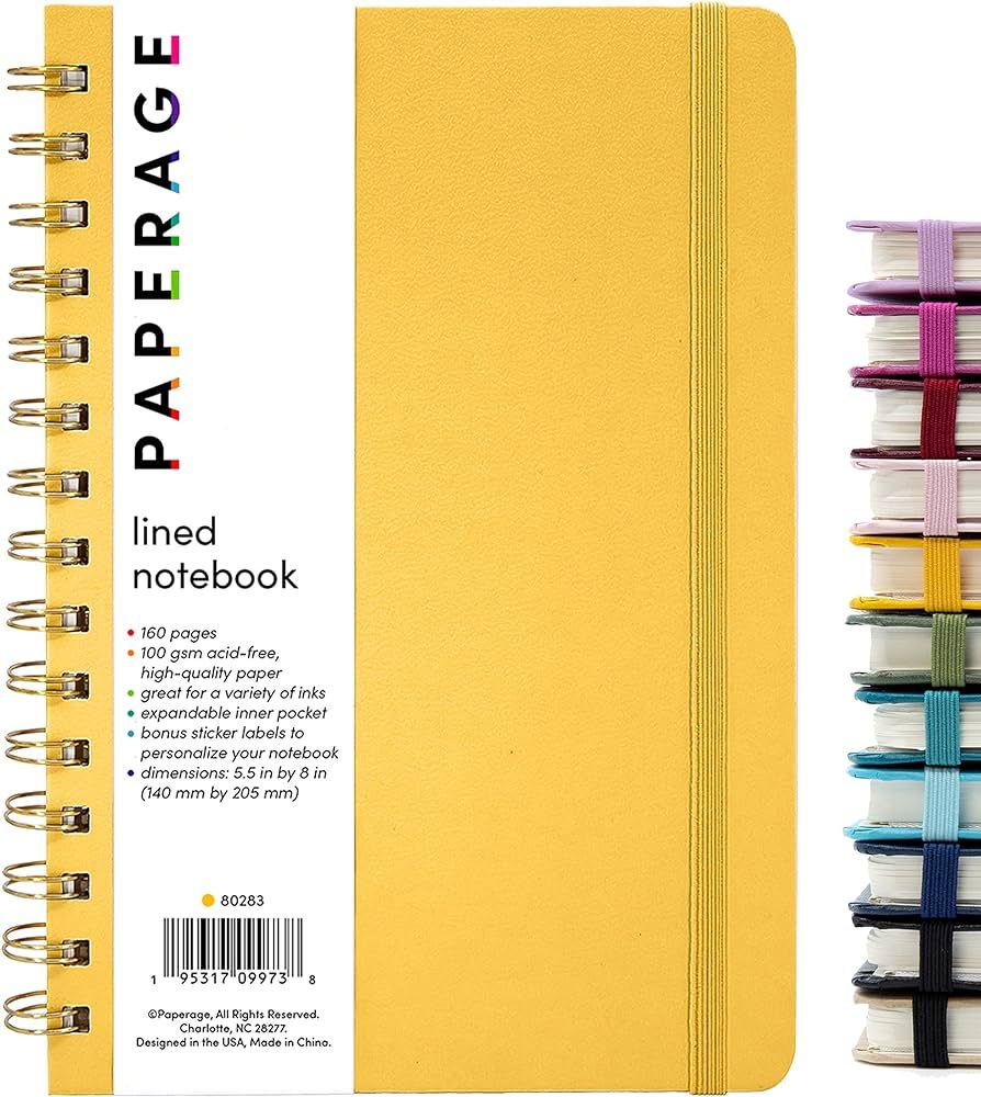 PAPERAGE Lined Spiral Journal Notebook, (Yellow), 160 Pages, Medium 5.5 inches x 8 inches - 100 G... | Amazon (US)
