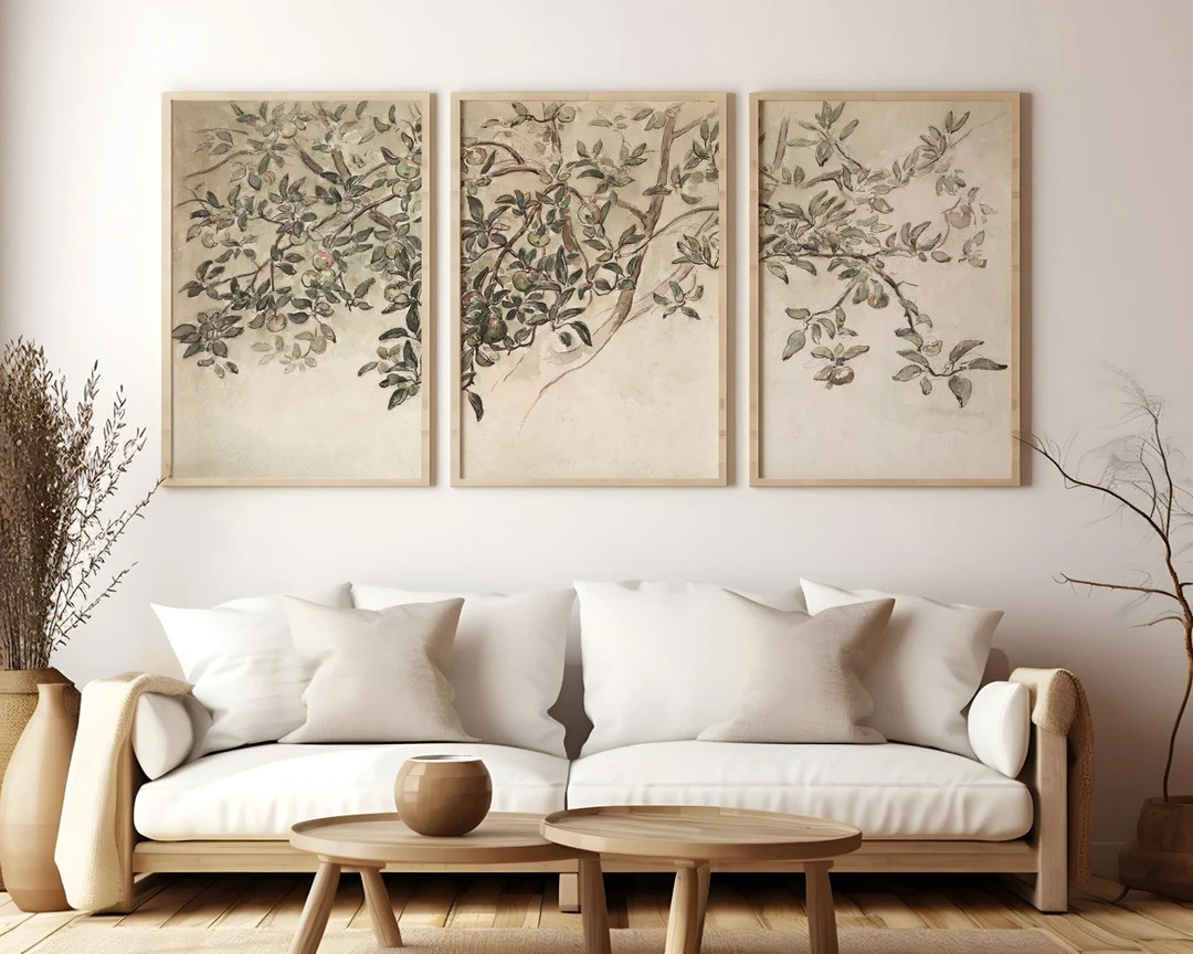 Set of 3 Vintage Apple Tree Branch Split Wall Prints | Neutral Rustic Farmhouse Botanical Printab... | Etsy (US)