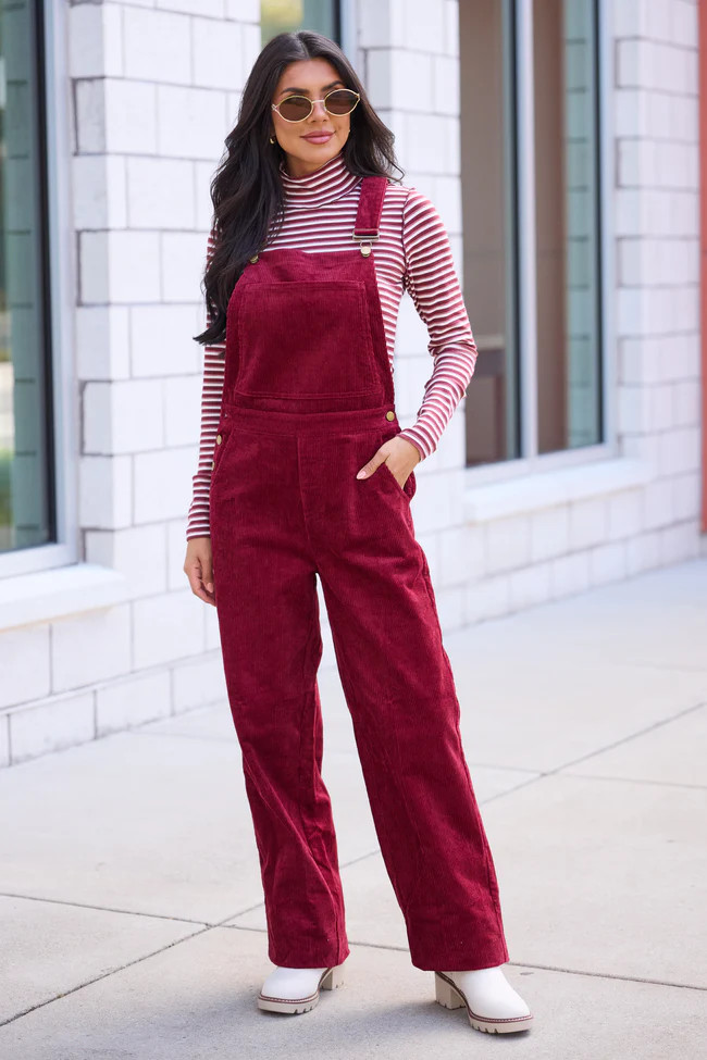 Alden Berry Cord Overalls | Pink Lily