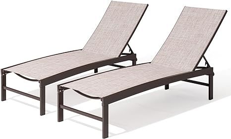 Crestlive Products Aluminum Adjustable Chaise Lounge Chair Outdoor Five-Position Recliner, Curved... | Amazon (US)