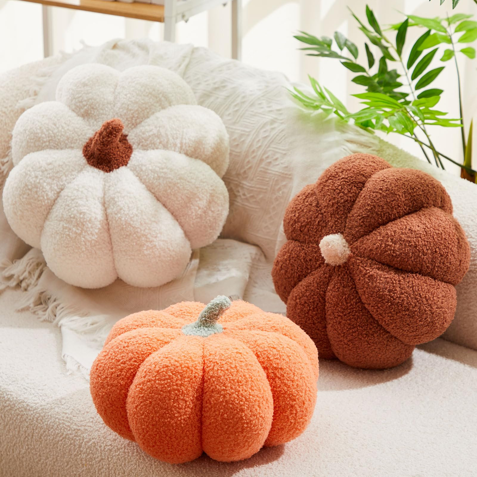 Juexica 3 Pieces Stuffed Pumpkin Pillow Fluffy Plush 3D Pumpkin Shaped Decoration Fall Thanksgivi... | Amazon (US)