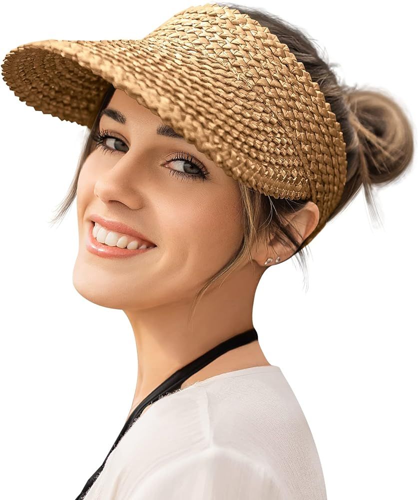 Visors for Women, Straw Sun Visors for Women Beach Hats for Women Packable Sun Hat Womens Visor H... | Amazon (US)