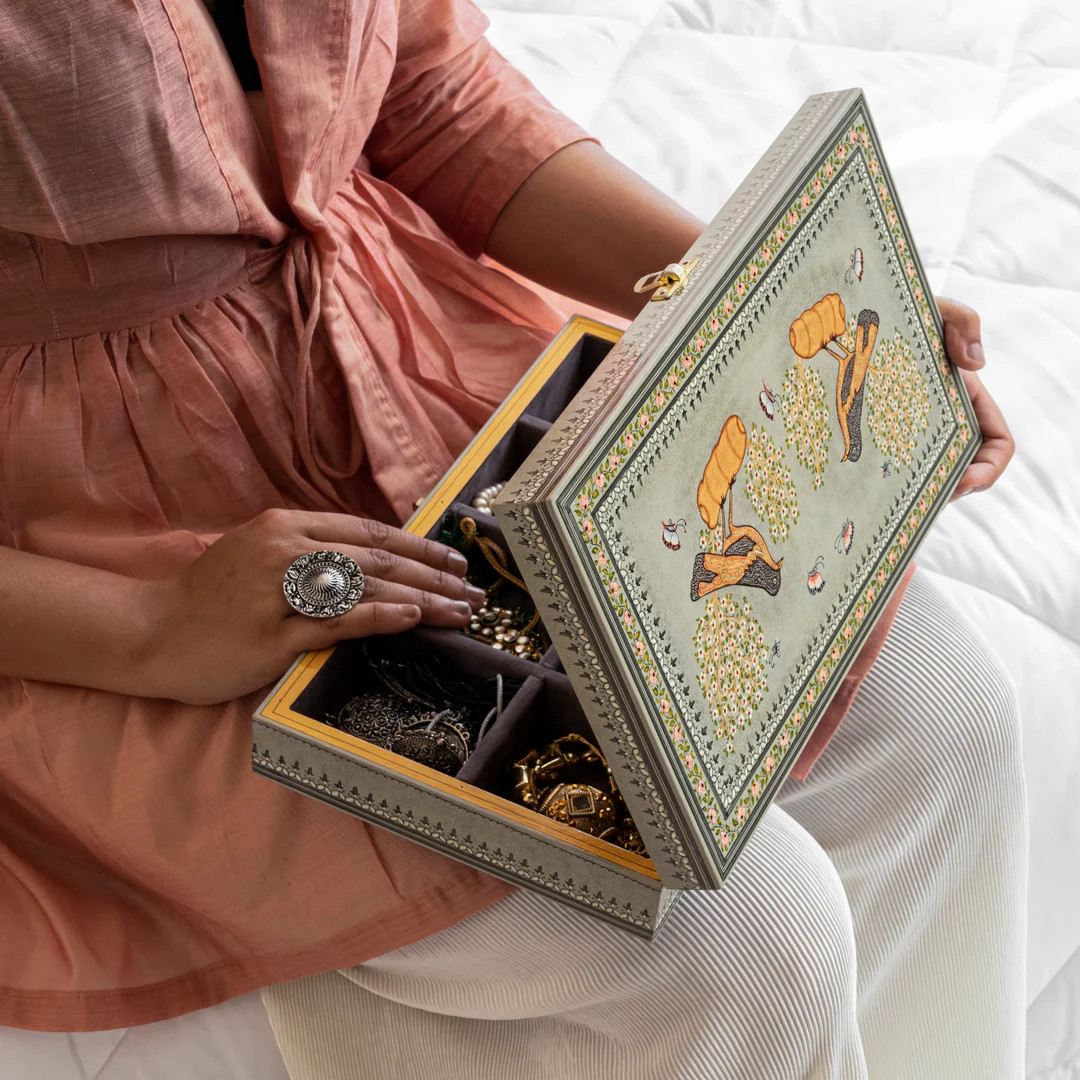 Hand-painted Wooden Jewelry Box – Indian Art, 8-Section Keepsake | Etsy (US)