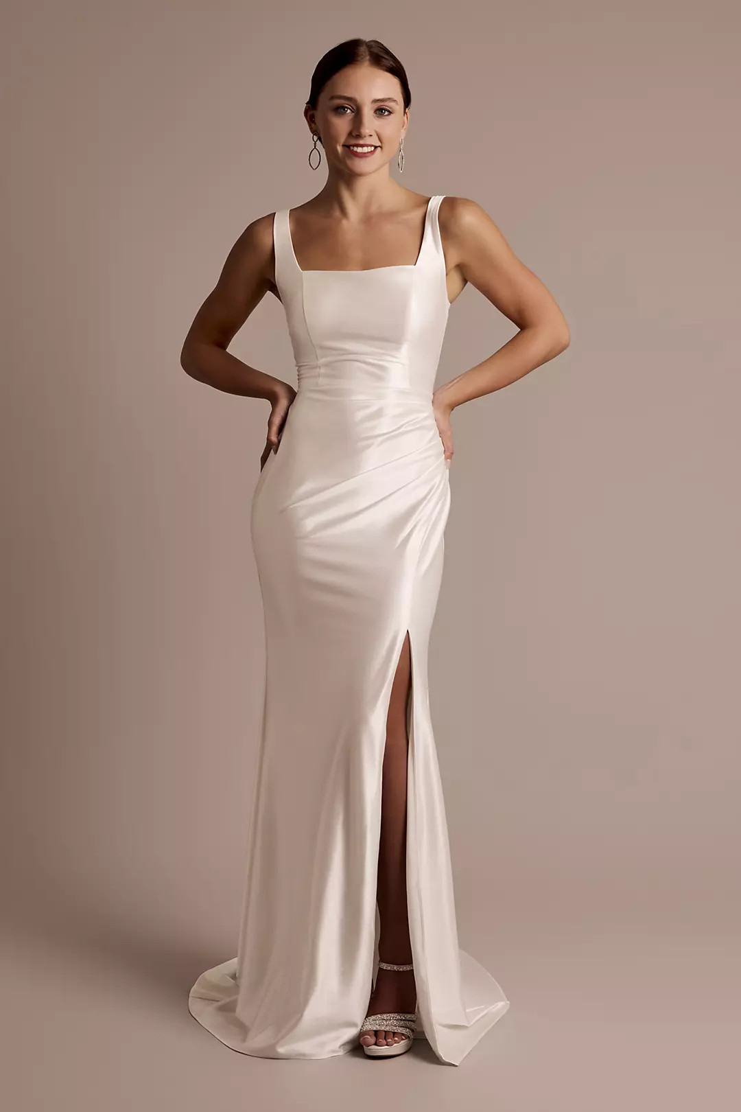 Sculpting Satin Square Neck Tank Wedding Dress | David's Bridal | David's Bridal