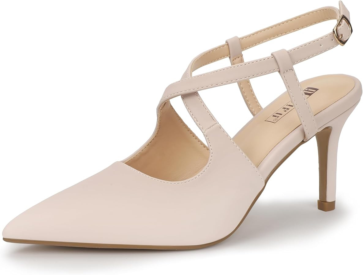 IDIFU IN3 Womens Closed Pointed Toe Heels Low Stilettos Pumps Slingback Adjustable Cross Strap Dr... | Amazon (US)