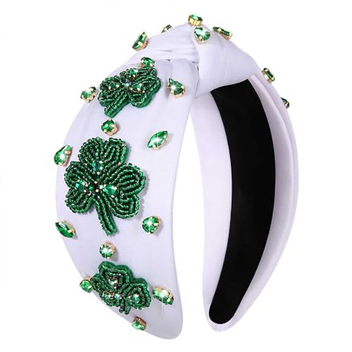 MOLOCH St.Patrick's Day Headband for Women St.Patrick's Day Beaded Leaf Headband Crystal Green Lucky Shamrock Hairband Irish Outfit St.Patrick's Day Hair Accessories | Amazon (US)
