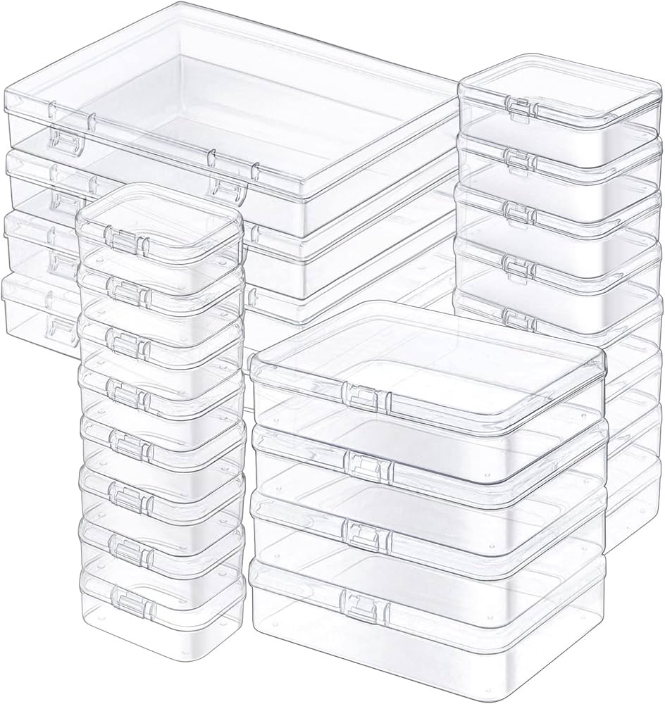 24 Pack Mixed Sizes Rectangular Mini Plastic Containers Clear Plastic Storage Boxes with Hinged L... | Amazon (US)