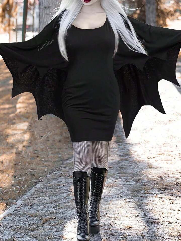 Plus Size Solid Color Asymmetric Hem Halloween Batwing Sleeve Dress | SHEIN USA | SHEIN
