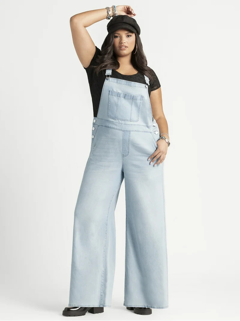 Jessica Simpson Women's Plus Wide Leg Overalls, 31.5" Inseam, Sizes 0X-4X | Walmart (US)