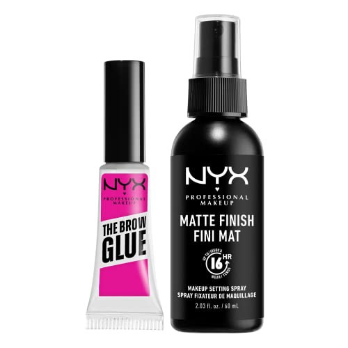 NYX PROFESSIONAL MAKEUP The Brow Glue, Extreme Hold Eyebrow Gel, Clear + Makeup Setting Spray, Matte Finish (2-Pack Bundle) | Amazon (US)