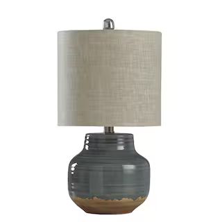 StyleCraft 19.5 in. Prova Grey Table Lamp with Beige Hardback Fabric Shade L13620DS - The Home De... | The Home Depot