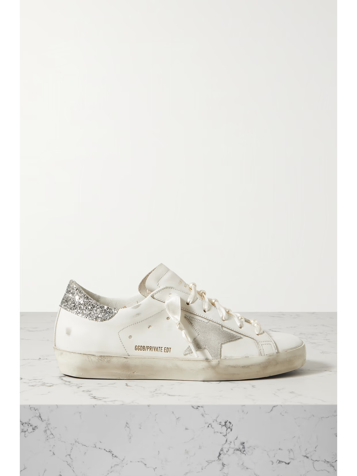 Golden Goose - Super-star Embellished Distressed Glittered Leather Sneakers - White | NET-A-PORTER (UK & EU)