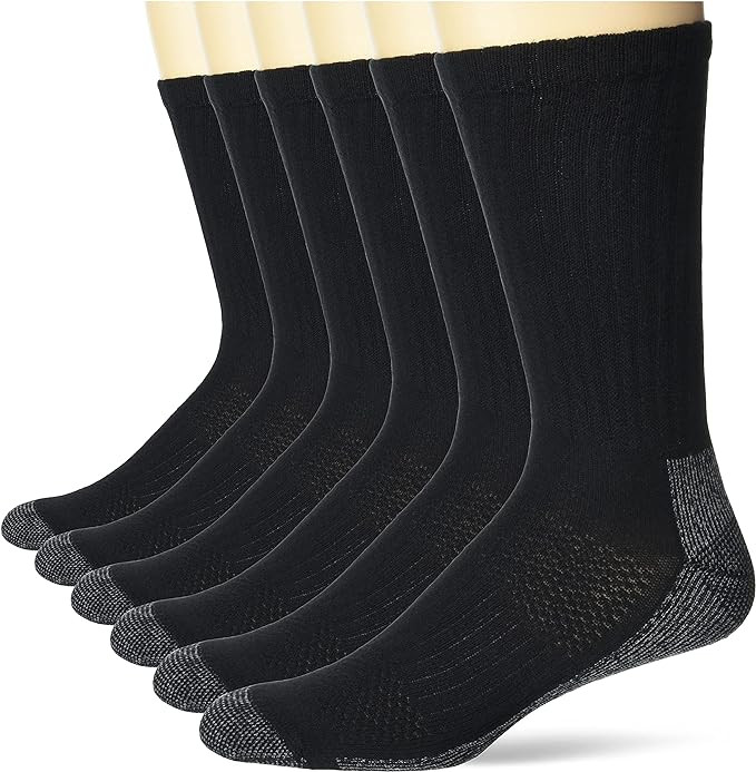 Hanes Men's Work Socks, Cushioned Crew Socks, Moisture-Wicking Socks & Odor Control, Black & Whit... | Amazon (US)