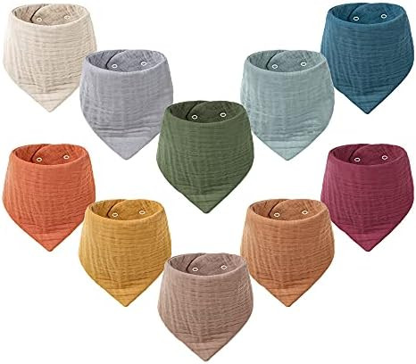Konssy Muslin Baby Bibs 10 Pack Baby Bandana Drool Bibs 100% Cotton for Unisex Boys Girls, 10 Sol... | Amazon (US)