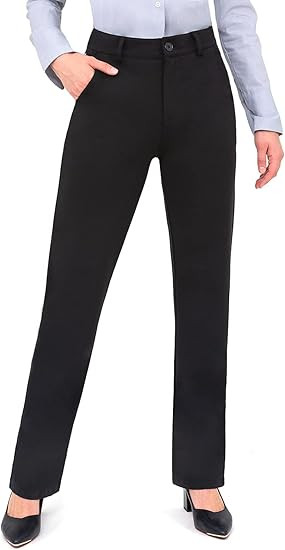 Bamans Dress Pants Women Work Business Pants Tummy Control Office Straight Leg Trousers High Wais... | Amazon (US)