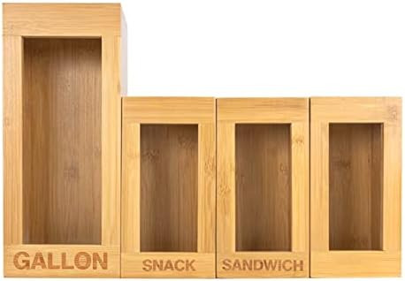 Food Ziplock Bag Storage Organizer - 4 Piece Set Bamboo Kitchen Drawer Organizer Holders Dispenser,C | Amazon (US)