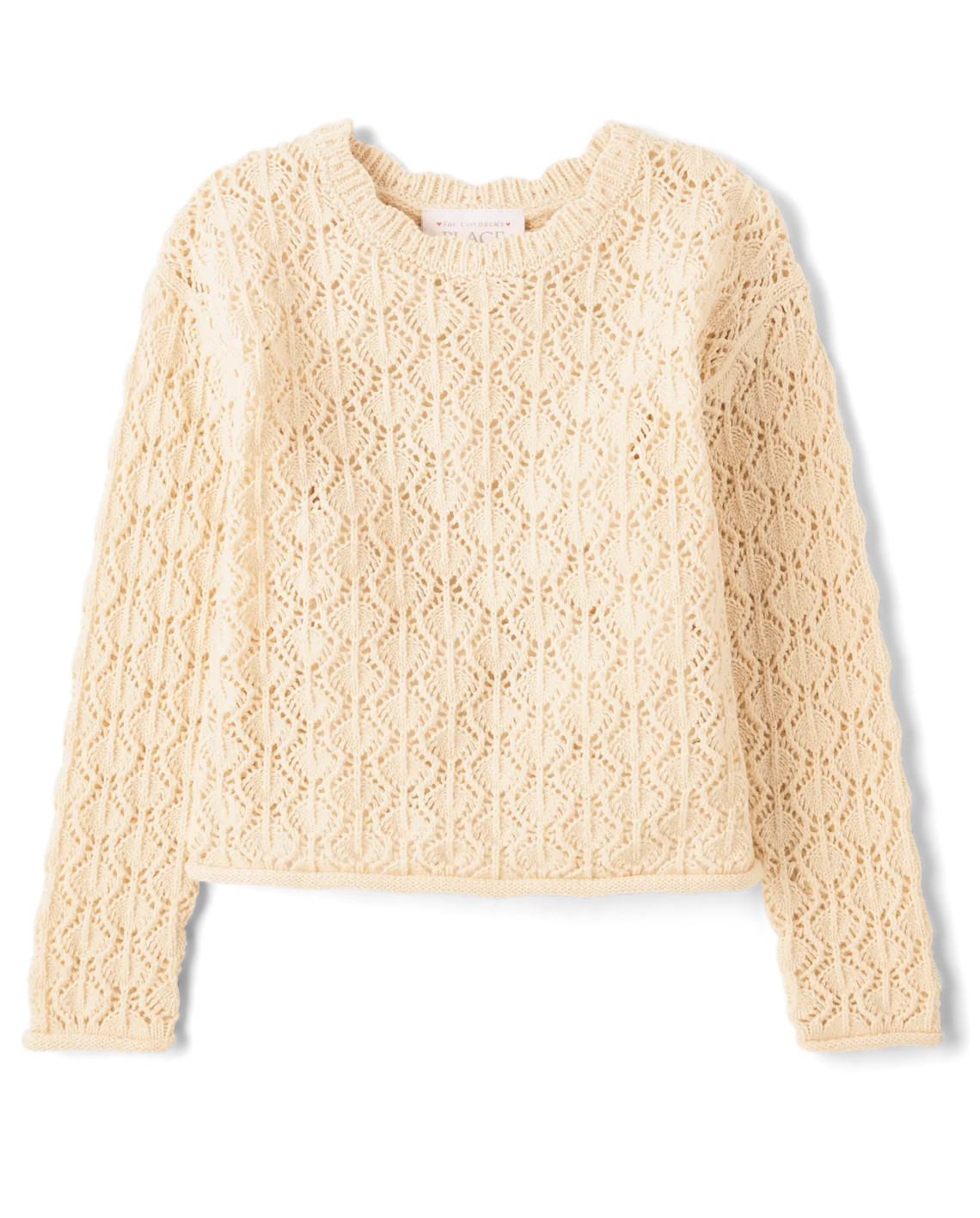 Toddler Girls Scalloped Pointelle Sweater - tan | The Children's Place