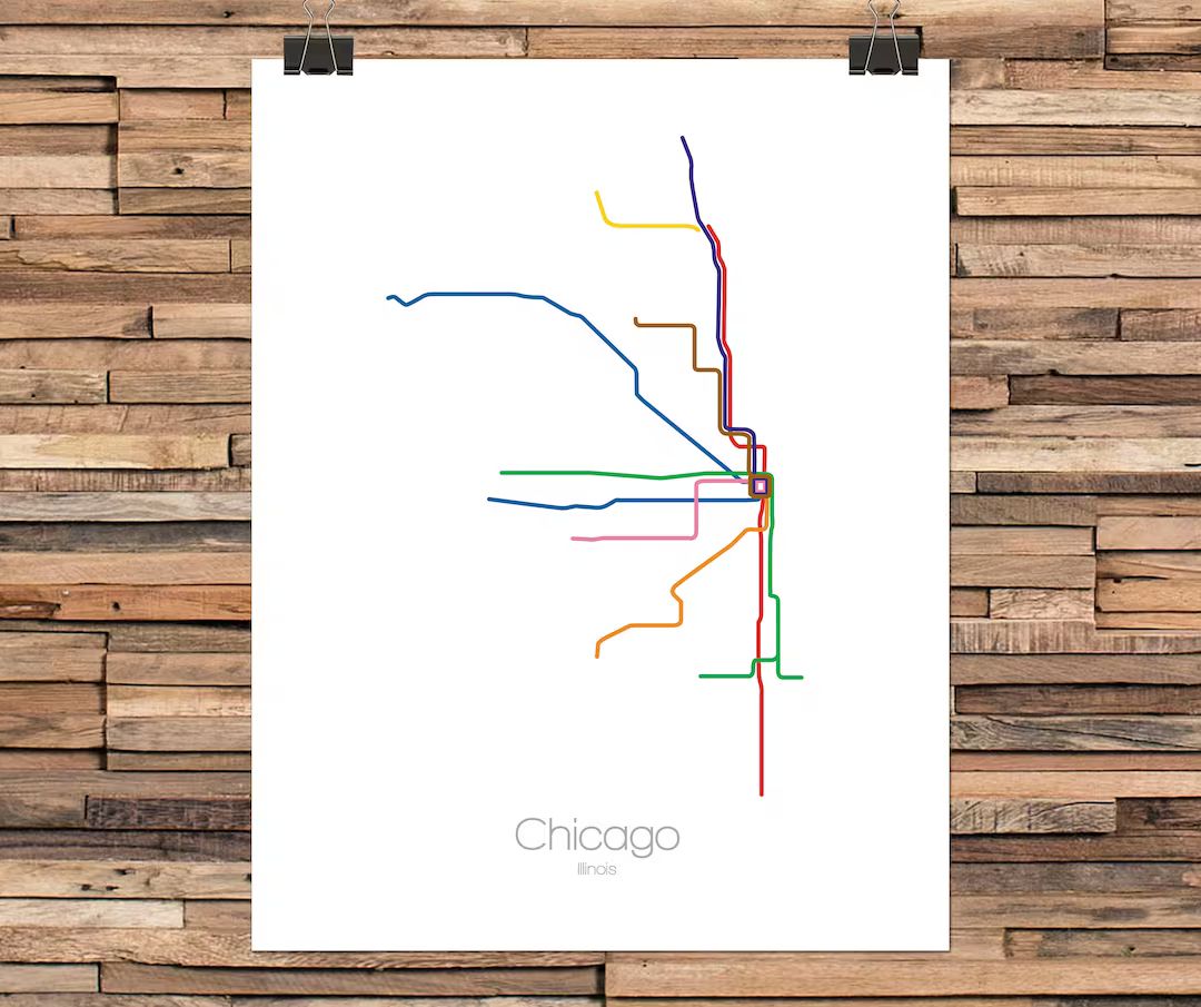 Chicago Subway Map  L Rail Map  Vertical  Metro Map  - Etsy | Etsy (US)
