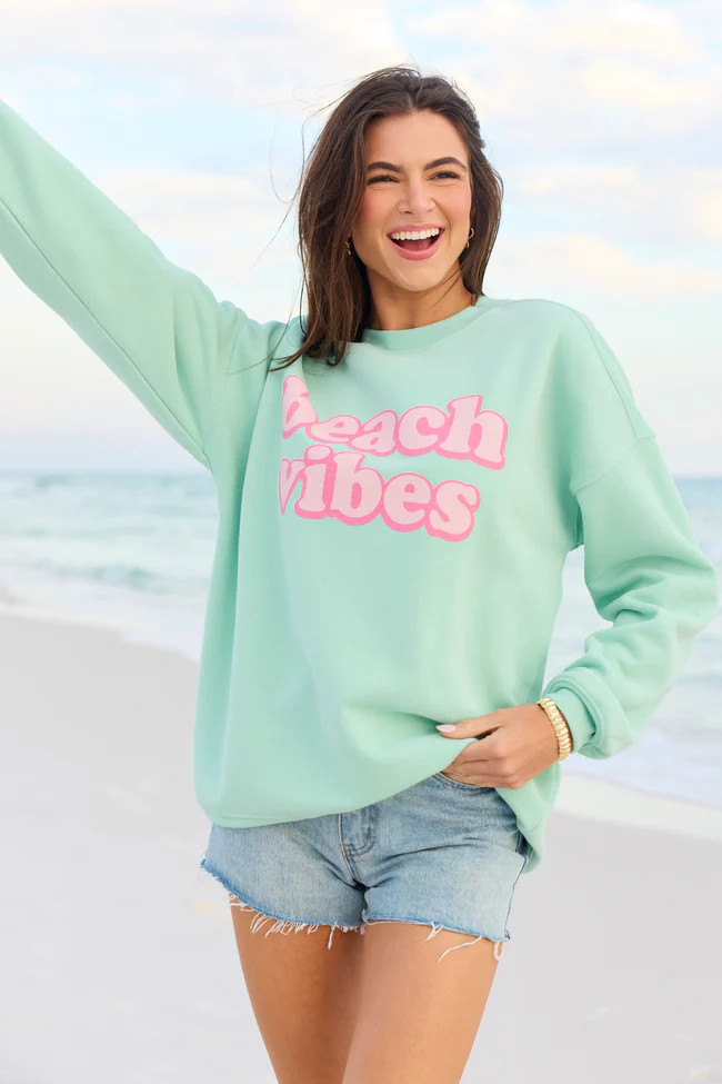 Beach Vibes Mint Graphic Sweatshirt | Pink Lily