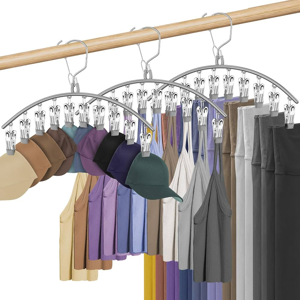 3 Pack Skirt Pants Hangers with Clips, Legging Organizer for Closet, Grey | Amazon (US)