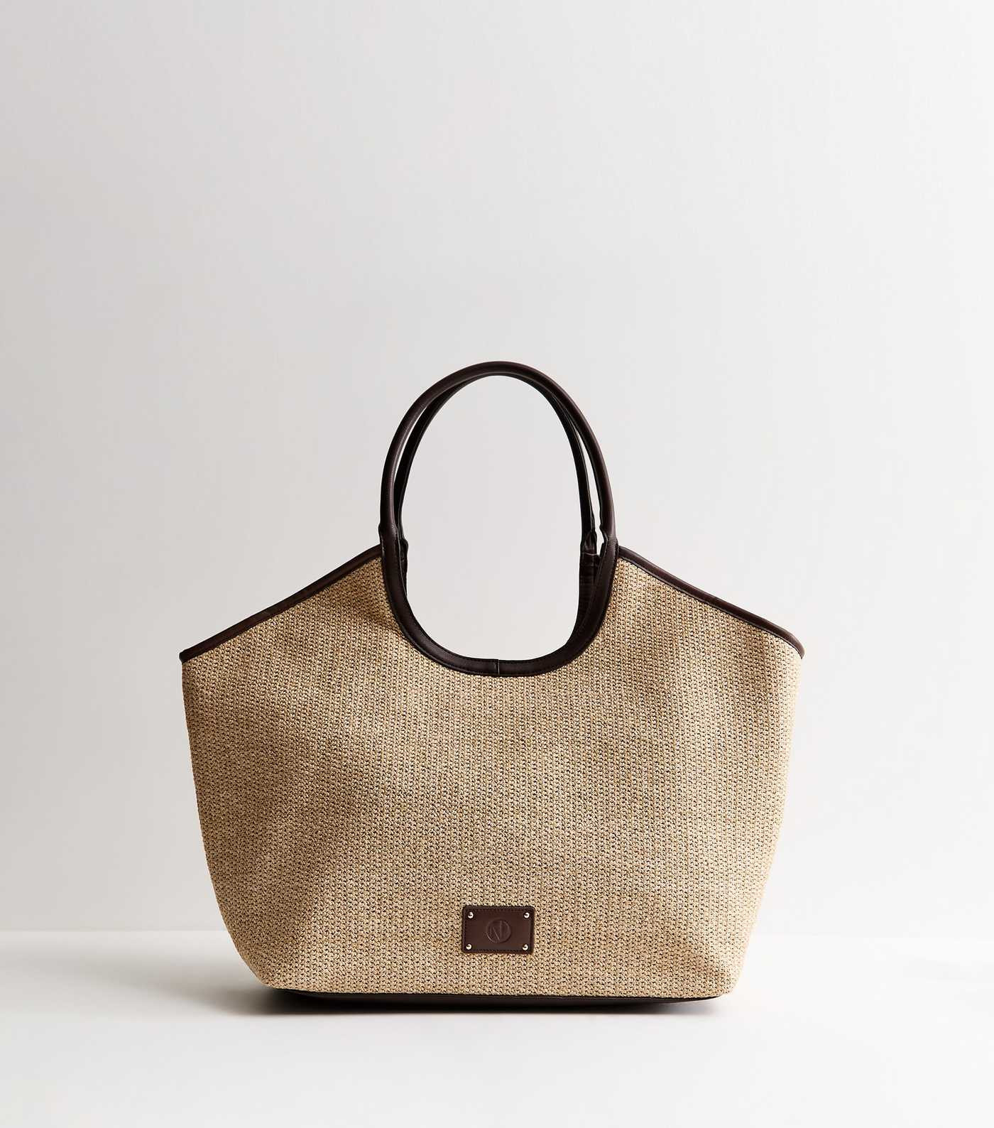 Stone Raffia Look Contrast Trim Tote Bag | New Look | New Look (UK)