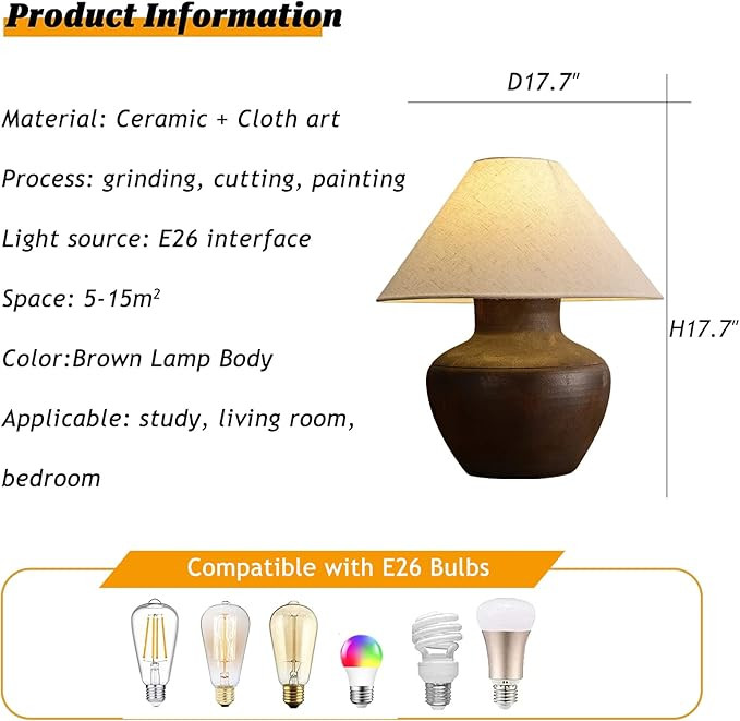 Farmhouse Ceramic Table Lamp Rustic Clay Pot Table Lamps Brown Ceramic Lamp Body with White Drum ... | Amazon (US)