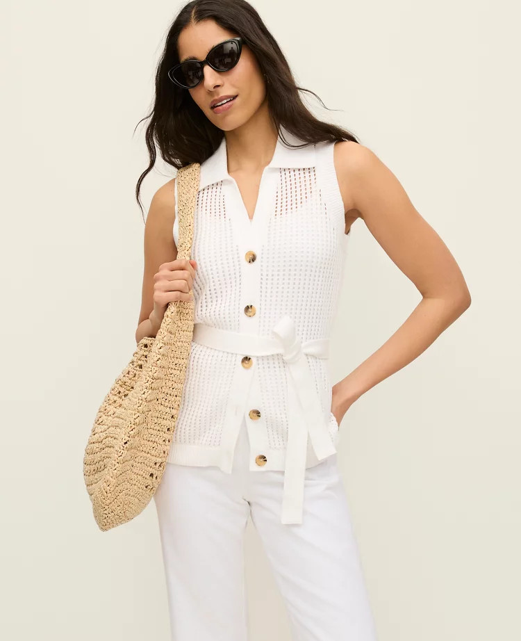 Pointelle Belted Sweater | Ann Taylor