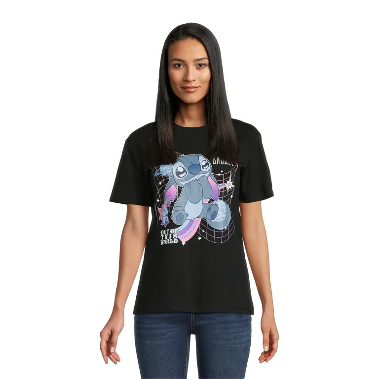 Disney Stitch Juniors Graphic Front/Back Print Tee with Short Sleeves, Sizes XS-3XL | Walmart (US)