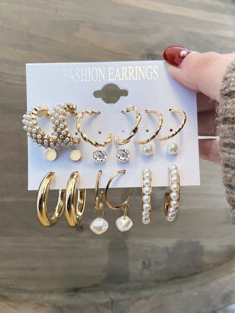 9pairs Faux Pearl Decor Earrings | SHEIN
