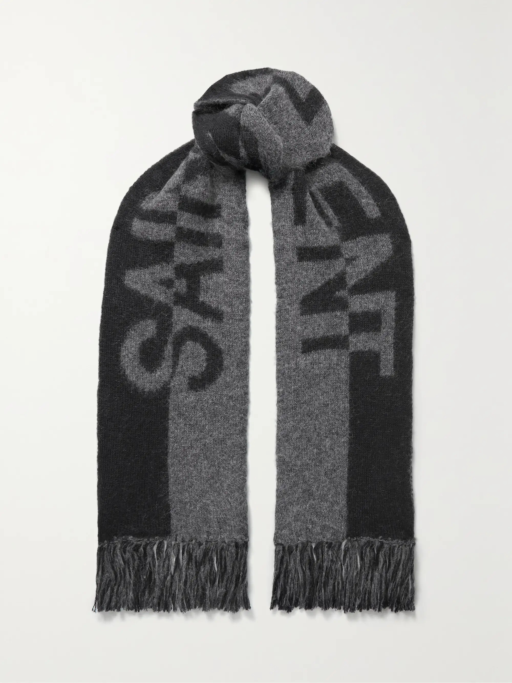 Fringed two-tone jacquard-knit wool-blend scarf | NET-A-PORTER (US)