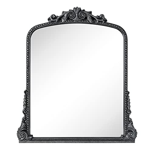 EGHOME Antiqued Black Ornate Mirror Arched Mantel Mirror Baroque Inspired Ornate Dresser Mirror, 30 x 34'' | Amazon (US)
